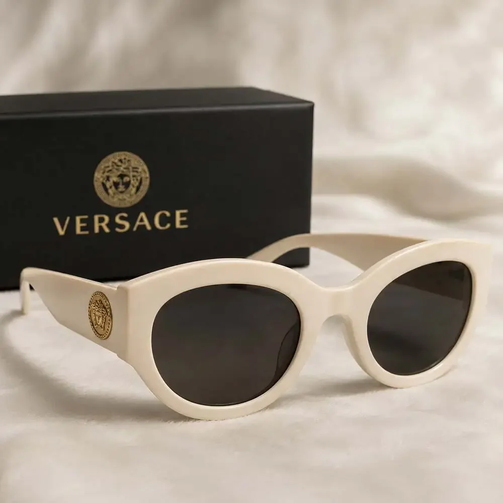 Versace Tribute Collection Cat Eye Sunglasses in Ivory with Gold Medusa Emblem
